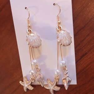 5/20 Gold and Silver Starfish and Shell Dangle Earrings